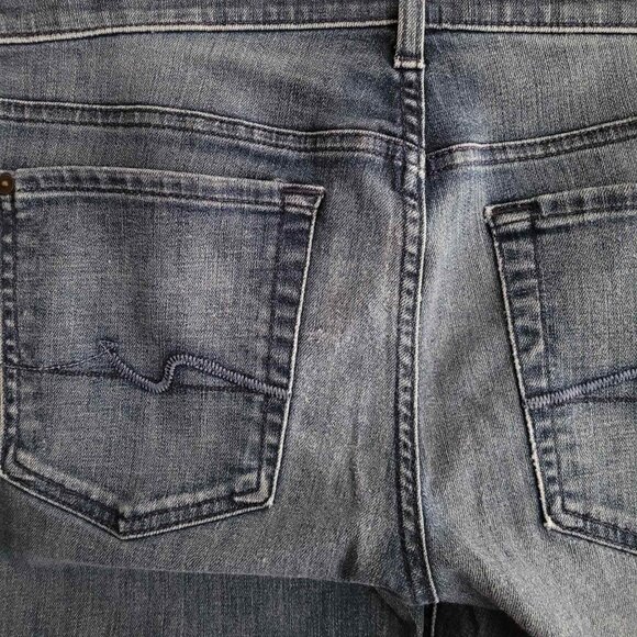7 For all Mankind Bootcut Jeans Womens Size 31 Dark Blue Distressed Whiskering - Picture 7 of 9